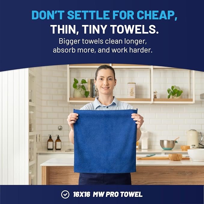 MW Pro Multi-Surface Microfiber Towel – 12 Pack | Premium Cleaning Cloth | Clean, Buff, Dust, Polish, Absorb | Large 16"x16" (Dark Blue)