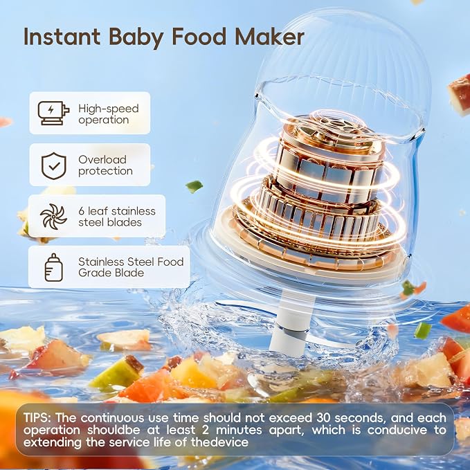 Baby Food Maker, Small Baby Food Processor Set, Fruit, Vegatable, Meat, 10oz Baby Food Maker & Puree Blender with Baby Containers, Food Freezer Tray, Silicone Spoons, Spatula