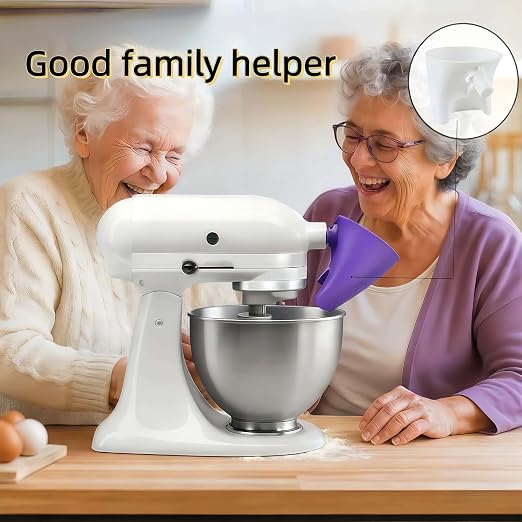 Flour Funnel for KitchenAid Mixer 5 Qt, Anti-Splash Attachment for Tilt-Head Stand Mixer 4.5 & 5 Quart (KSM150), Dishwasher Safe No-Mess Baking Tool, Easy Pour Accessory (Purple)