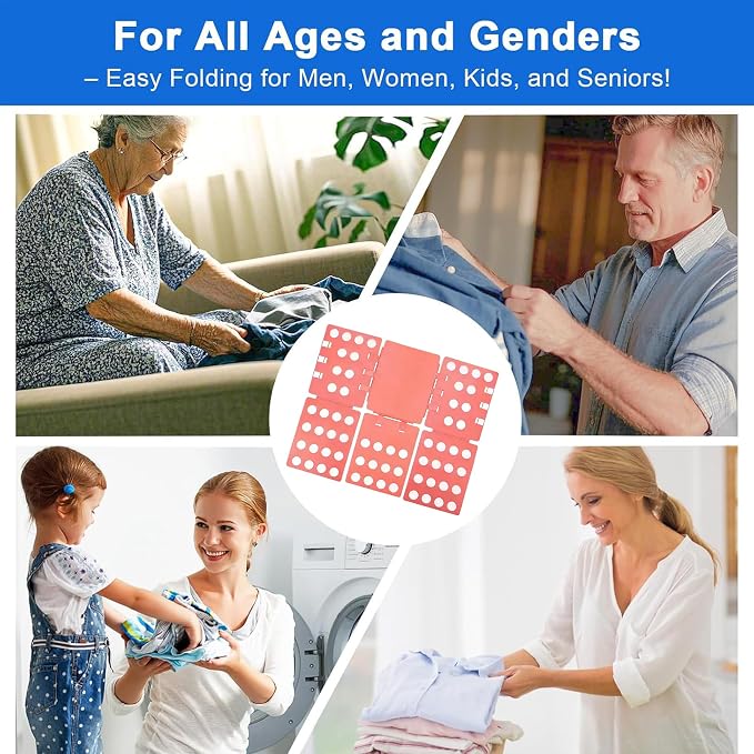 Folding Board for Clothes, Adjustable Shirt Folder Organizer, Gray, Adjustable T-Shirt Folding Board | Blue Plastic Clothing Organizer with Fold Guides | Laundry & Closet Storage Solution (RED)