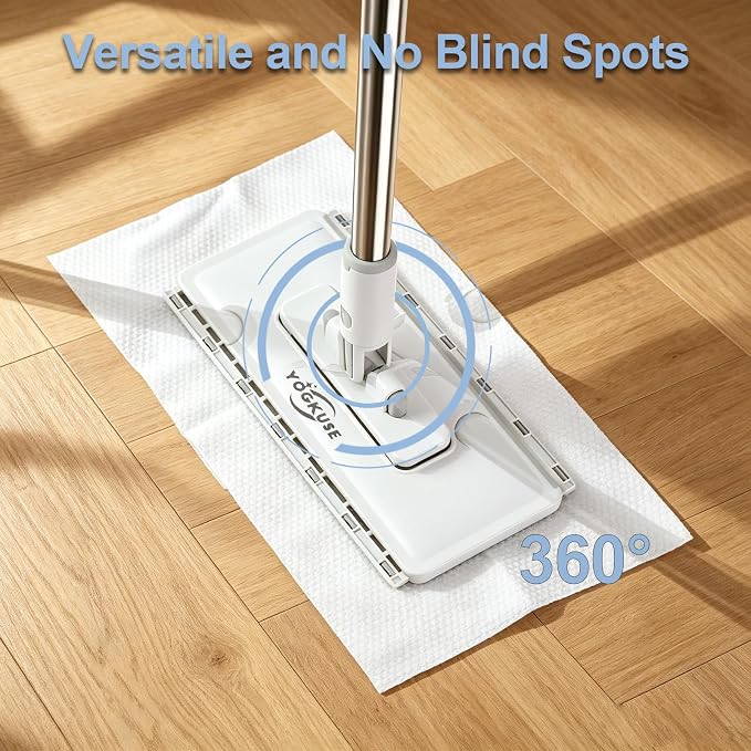 Pawnexa Mop,Clamp Mop,Hands Free Multi Purpose Flat Mops with Squeegee,Multi Function Cleaning Mops for Whole House,Shark Tooth Grip for Any Cloth,Dry and Wet Use(48”Handle,6 Cloths)