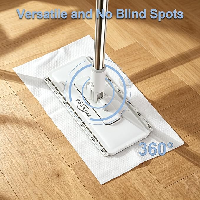 Pawnexa Mop,Clamp Mop,Hands Free Multi Purpose Flat Mops with Squeegee,Shark Tooth Grip for Any Cloth,Dry and Wet Use,Cleaning Mops for Whole House(40”Handle,6 Cloths)