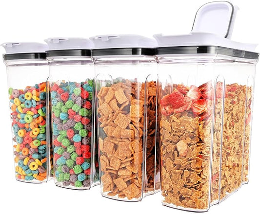 Cereal Containers Storage Set, Airtight Food Storage Container with Lid 4L/135.2oz,4PCS BPA-FREE Plastic Pantry Organization Canisters for Rice Cereal Flour Sugar Dry Food in Kitchen