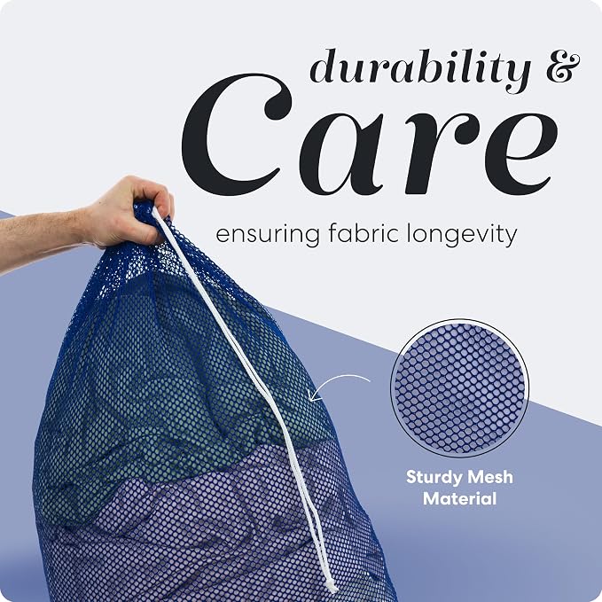 Handy Laundry Mesh XL Laundry Bag 24"x36" 2-Pack, Heavy Duty, Blue | 2-Pack, XL 24x36 Mesh Laundry Bag, Secure Drawstring, Heavy Duty, Machine Washable, for Delicates Dorm Travel Storage, Blue