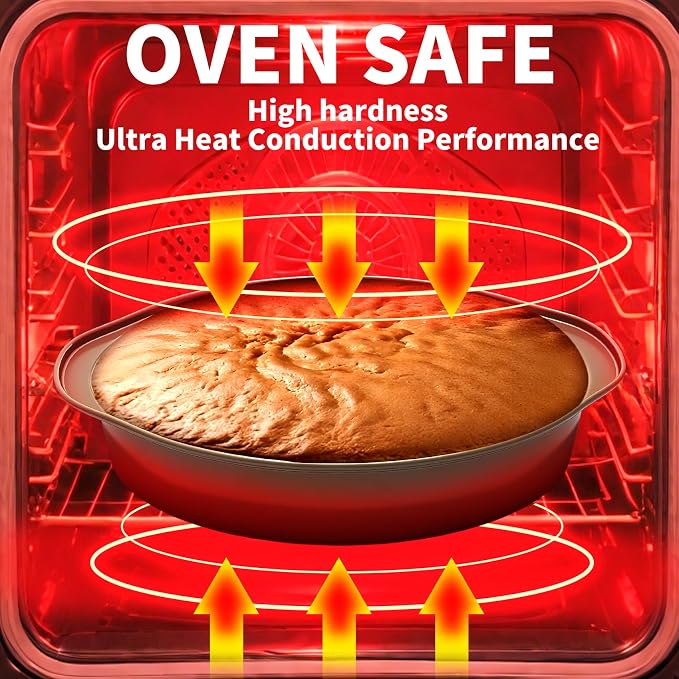 8 Inch Cake Pans, 3PCS Nonstick Round Baking Pans with 50PCS Parchment Papers, Durable Birthday Circle Cake Baking Pan with Handle for Multi-Layer Cakes, Dishwasher Safe (Gold, 8 inch)