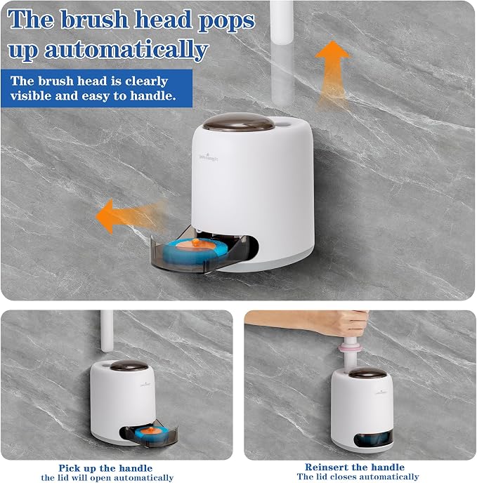 PeiTuSangJin Disposable Toilet Brush Wand kit,Auto-Ejecting32 Refills | 360° Dead-Angle-Free Cleaning,3 Air-Purifying Scent Rings,Wall-Mounted Disposable Toilet Brush(1+32)