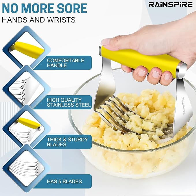 Rainspire XL Pastry Cutter For Baking, Heavy Duty Pastry Blender Stainless Steel, Thick Sharp Blades Dough Blender, Dough Cutter Butter Cutter Pastry for Easy Mixing, Dishwasher Safe (Yellow)