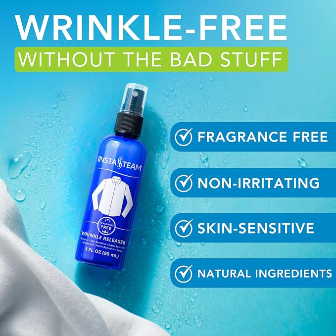 Clothes Wrinkle Release Spray Travel Size - Fragrance Free Wrinkle Release Mist - Fabric Deodorizer, Fabric Softener, & Anti Static Spray - Travel Essentials 3 Fl Oz (Pack of 2)