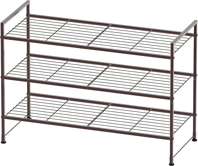 Simple Houseware 3-Tier Stackable Wired Grid Shoe Rack, Bronze | 9 Pairs of Shoes Storage Organizer for Closet, Entryway, Garage & Corridor