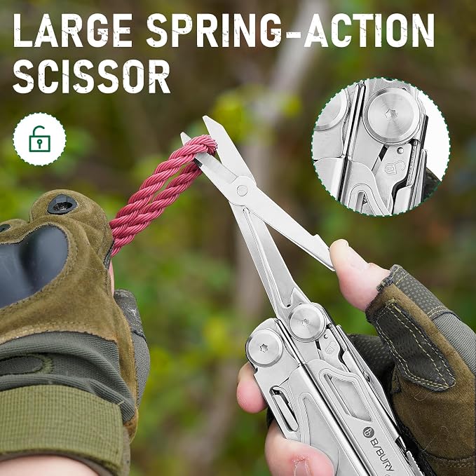 BIBURY Multitool Pliers with 440A Knife & Full Size Scissors, BI2045 | 31-in-1 Multi Tool with Replaceable Wire Cutters, Self-locking EDC Tool with Sheath, Ideal for Outdoor, DIY, Gift for Men