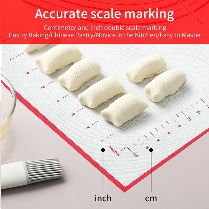 Silicone Baking Mat Super Large, 32x24 inch Silicone Pastry Non Stick Kneading Mat with Cable Ties and Dough Scraper, Measurement Food Grade Silicone Mat for Rolling Dough