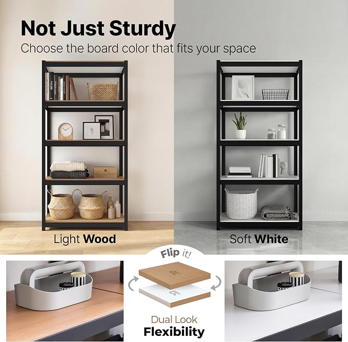 HOMEDANT House 48.1" W 5 Tier Heavy Duty Garage Shelving Adjustable Metal Rack Storage Shelves Standing Shelf Unit Organizers Industrial Warehouse Basement Black 1Pack