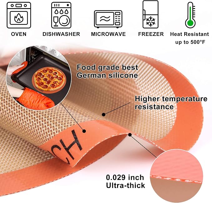 Silicone Baking Mats Set of 2 Round Non-Stick Reusable Air Fryer Linner - Best German Silicone - 8 inch