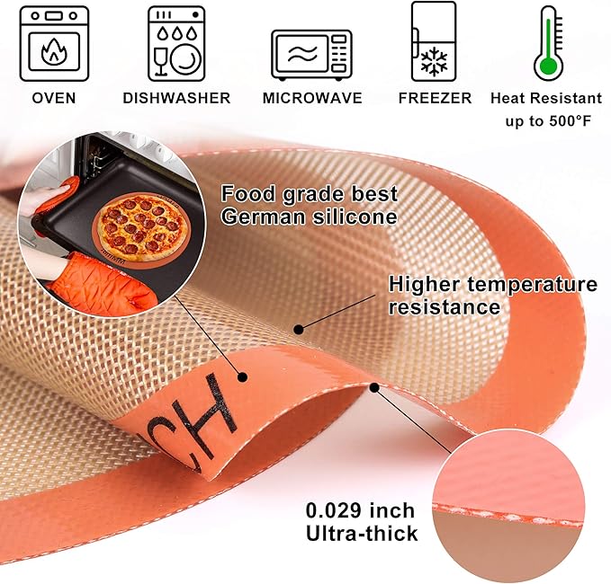 Silicone Baking Mats Set of 2 Round Non-Stick Reusable Air Fryer Linner - Best German Silicone - 9 inch