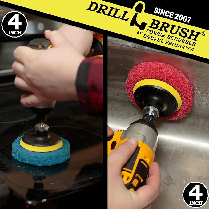 Cordless Drill Attachment - Acid Rain - Pool Tile - Granite - Shower Doors | Scrub - Scour - Drill Pads - Hard Water Stain Remover - Soap Scum - Mold - Mildew - Mineral - Rust - Calcium - Limescale