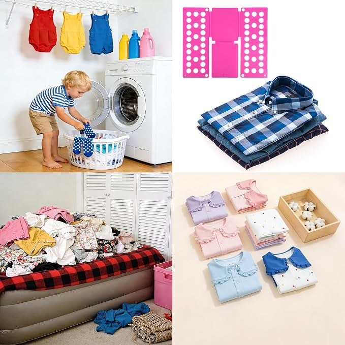 Kids Clothes Folding Board, Small Size Plastic Laundry Folder for Children Quick & Easy Foldable Tool for T-Shirts Pants Pajamas Home Storage Organizer