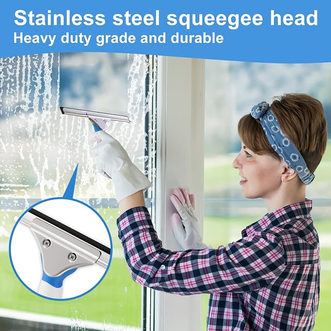 Mitclear Professional Window Cleaning Kit 10IN, Windows Cleaner Tool with Silicone Squeegee, Microfiber Scrubber & Cloth, Window Washing Equipment or Home Shower Glass Doors Car Windshield
