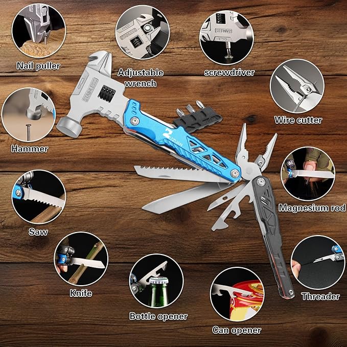 18 in 1 Multitool,Blue,with Replaceable Blades Wire Cutters for Gift | Stainless Steel Pliers Lightweight and Portable,Comprehensive Tool for Outdoor Activities,Apply to Survival,Camping & Hunting