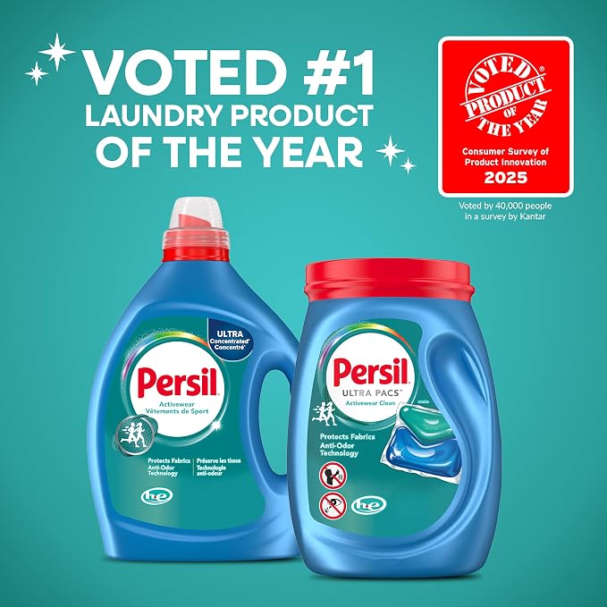 Persil Activewear Clean Liquid Laundry Detergent, 82 Loads, 82.5 Fl Oz | Deep Clean & Care, Removes Body Odor, Maintains Shape & Stretch, Ultra Concentrated Formula, HE Safe, All Water Temperatures