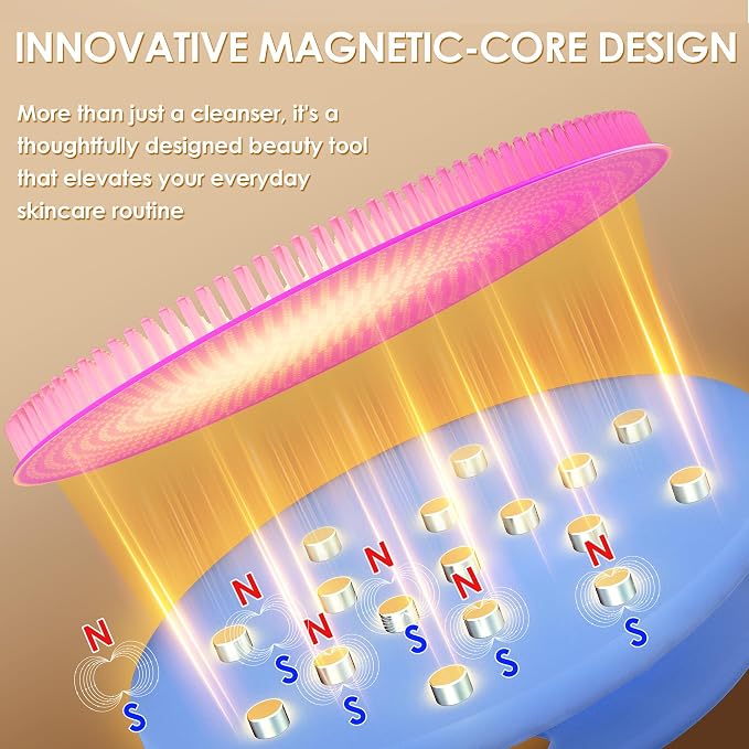 INNERNEED Magnetic Silicone Facial Cleansing Brush Face Scrubber, Purple | Food-grade Silicone Face Scrub Brush Gentle Exfoliating, Hygienic, Durable for All Skin Types