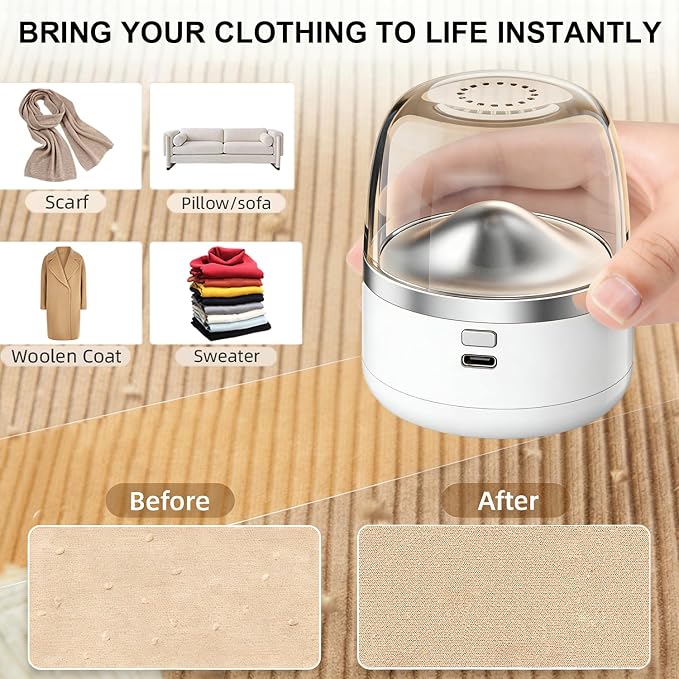 Rechargeable Electric Fabric Shaver, Portable Lint Remover & Sweater Defuzzer with 1+2 Stainless Steel Blades, Remove Pilling Safe for Clothes Couch Sofa Blanket Home and Travel