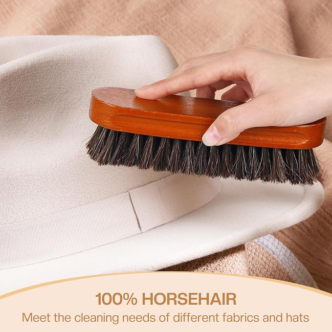 4 Pcs Horsehair Felt Hat Brush Kit with Cleaning Sponge Cowboy Clean Hat Wood Fedora Hat Cleaning Set Baseball Cap Lint Brush Remove Dust for Hair Furniture Suits Clothes(Style F)