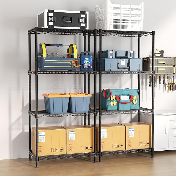Golpart 4Tier Adjustable Storage Shelves Metal Wire Shelving Standing Shelf | Utility Heavy Duty Unit Rack Closet Organize for Home Kitchen Laundry Room Organization Pantry 12"Dx22"Wx43.5"H Black