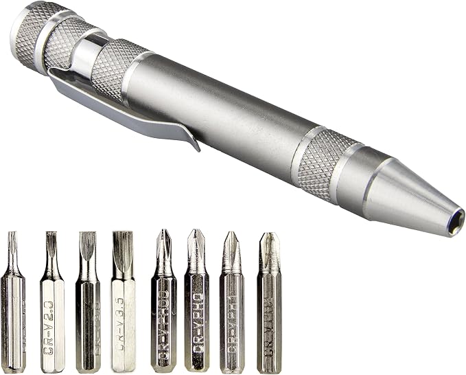 SWATOM 8 in 1 Mini Screwdriver Set Small Screwdrivers Pen Magnetic Repair Tools EDC Compact Precision Gadgets for Computer Eyeglasses Daily Home Improvement Use (Grey)