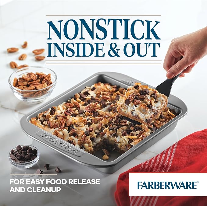 Farberware Nonstick Bakeware 9x9 Baking Pan, Square Cake Pan, Gray