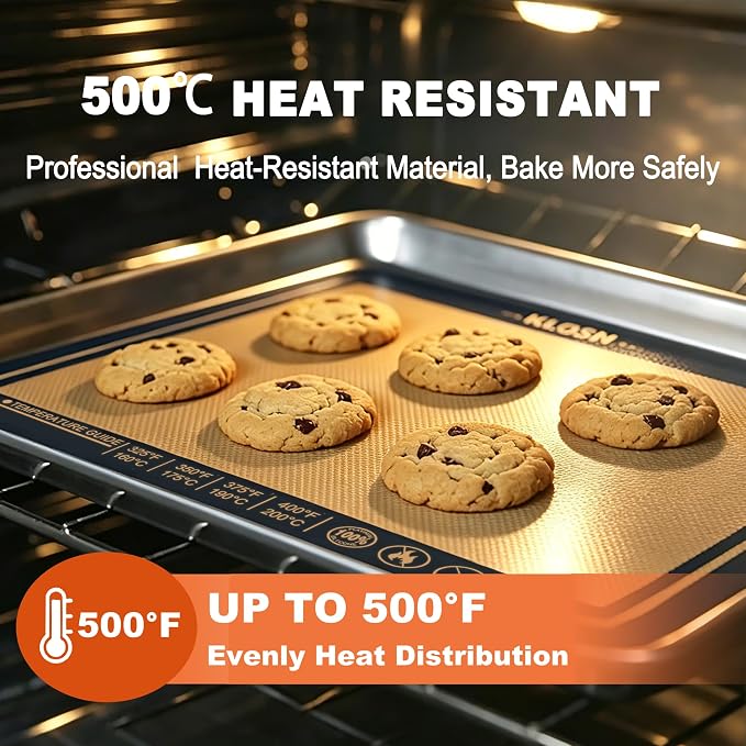 Silicone Baking Mat 16.5″ × 11.6″- 2 Pack, Non-Stick & 500°F Heat Resistant Macaron Silicone Mats, Easy to Clean Reusable Food-Grade Silicone Cookie Sheet for Baking Supplies Fit Half Sheet Pan