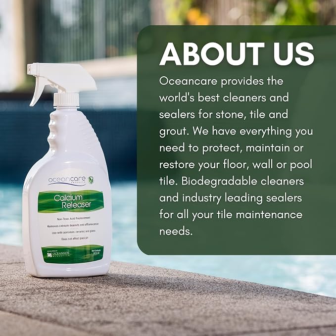 Products - Calcium Releaser - Quart Trigger Spray, 32 FL OZ - Pool Tile Cleaner Calcium Remover, Safe on Glass, Porcelain, and Ceramic Surfaces - Calcium Cleaner - Tile and Grout Cleaner