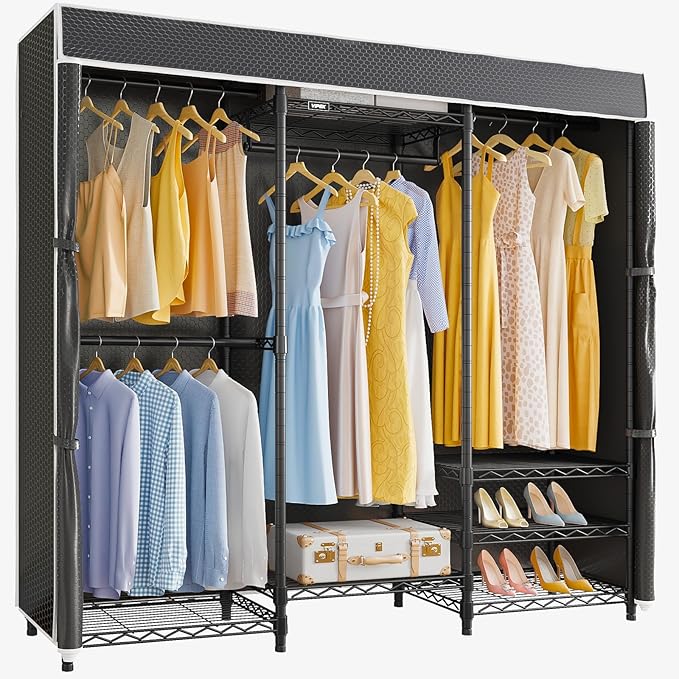 VIPEK V5C Medium Covered Clothes Rack Heavy Duty Portable Closet Wardrobe, Freestanding Black Clothing with Upgraded Polyester Cover, Adjustable Custom, 56.7" Lx15.7 Wx76.4 H