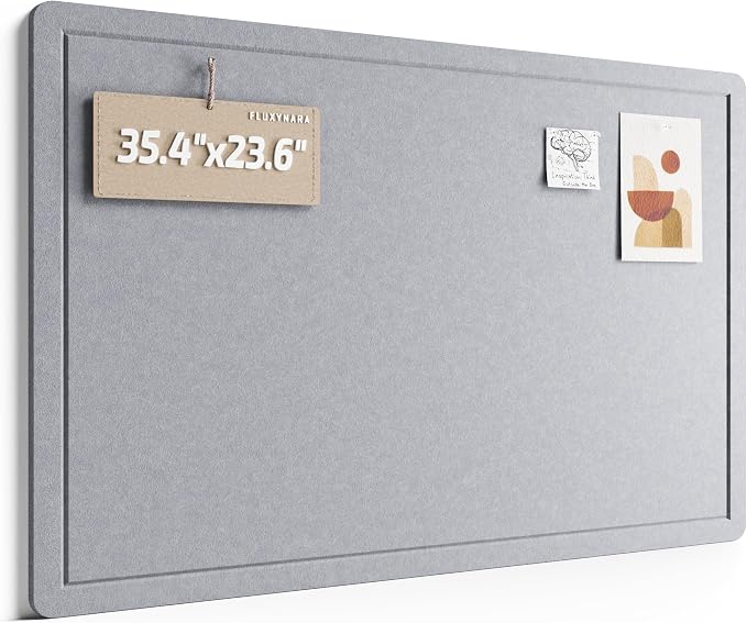 Fluxynara 35.4" x 23.6" Bulletin Board, Soft Gray | Cork Board Alternative with 12 Removable Adhesive Tabs, Foldable Felt Pin Board for Home, Office, Classroom & Dorm
