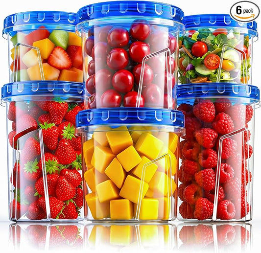 HOMETALL Freezer Storage Containers, [6 Pack- 33/24/17 OZ] Airtight Plastic Food Storage Containers with Twist Top Lids, Soup, Meal Prep Containers | BPA Free | Stackable | Leakproof | Microwave Safe