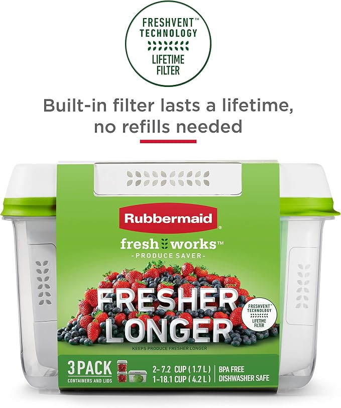 Rubbermaid FreshWorks Produce Saver, Medium Produce Storage Containers, 2 Pack