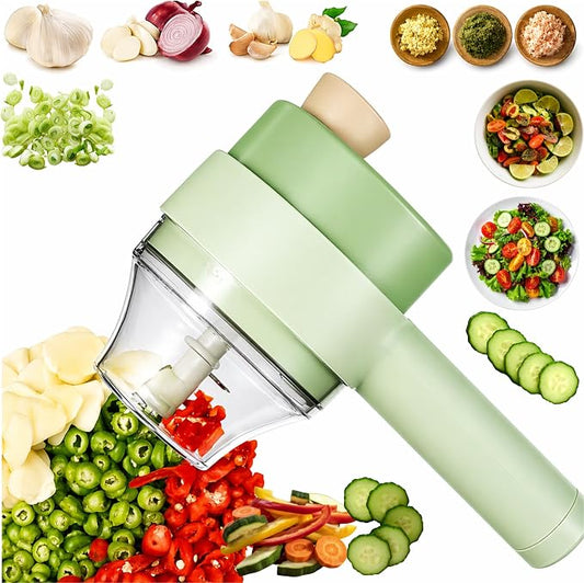 4 in 1 Electric Vegetable chopper hand held, Ninja Food Chopper, Mini Fruit Slicer,Garlic Chopper,Egg whisk and Meat Mincer,Handheld Veggie Cutter for Salad