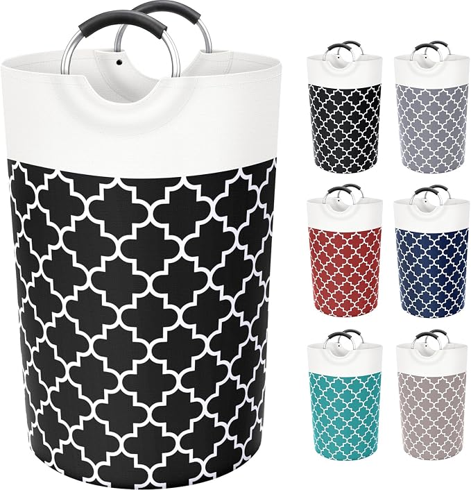 Large Laundry Basket, 115L Tall Collapsible Hamper with Handles, Black | Freestanding Laundry Hamper, Waterproof Dirty Clothes Storage Bag for College, Bathroom, Foldable Washing Bin for Travel