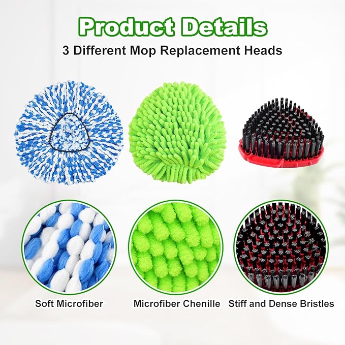 Mop Heads Replacements for Ocedar Easywring RinseClean 2 Tank Spin Mop Replace Heads for O Cedar 2 Tank Spin Mopping Sets Including 4 Pack Refills, 1 Pack Scrub Brush and 1 Base for All Floors Clean