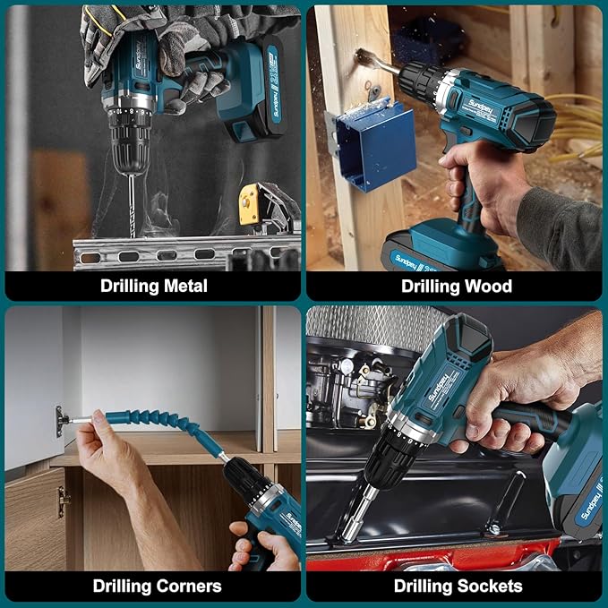 Sundpey 255-PC Portable Home and Auto Tool Kit Set with 21V Cordless Drill | with Drawer Storage Case, 2x2.0Ah Batteries,Mechanic Set, for Handyman & Men Women, for Household House Garage Apartment Dorm