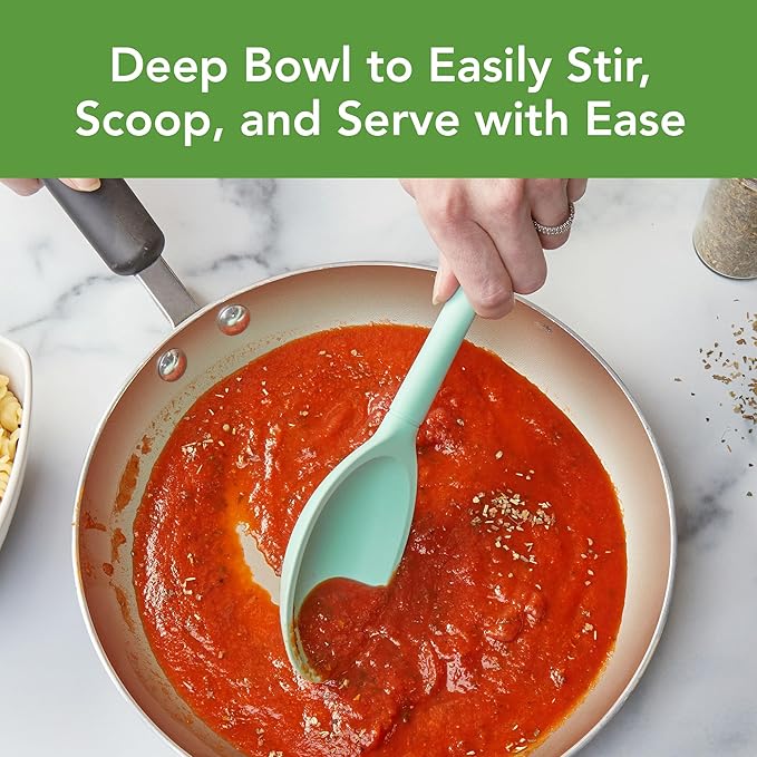 Tovolo Flex Core Silicone Deep Spoon for Cooking Mixing Baking Serving, Dishwasher Safe BPA Free All Silicone Kitchen Mini Spoon Heat Resistant Nonstick Safe Serving Spoon, Aqua Seafoam Green