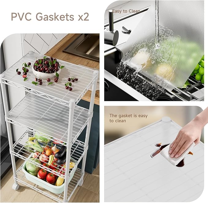 Golpart 4Tier Adjustable Storage Shelves Metal Wire Shelving Standing Shelf | Utility Heavy Duty Unit Rack Closet Organize for Home Kitchen Laundry Room Organization Pantry 11.6"Dx17.6"Wx44"H White