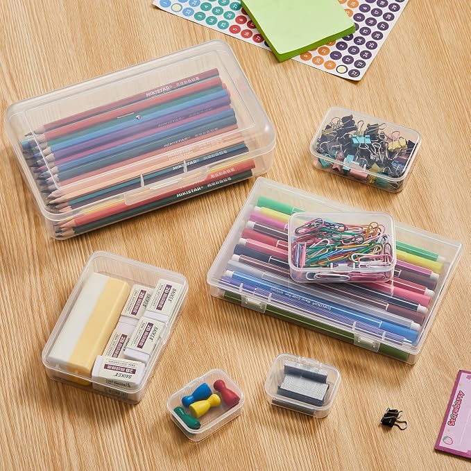 42 Pieces Mixed Sizes Rectangular Empty Mini Clear Plastic Organizer Box | Hinged Lids, For Small Items, Craft Projects
