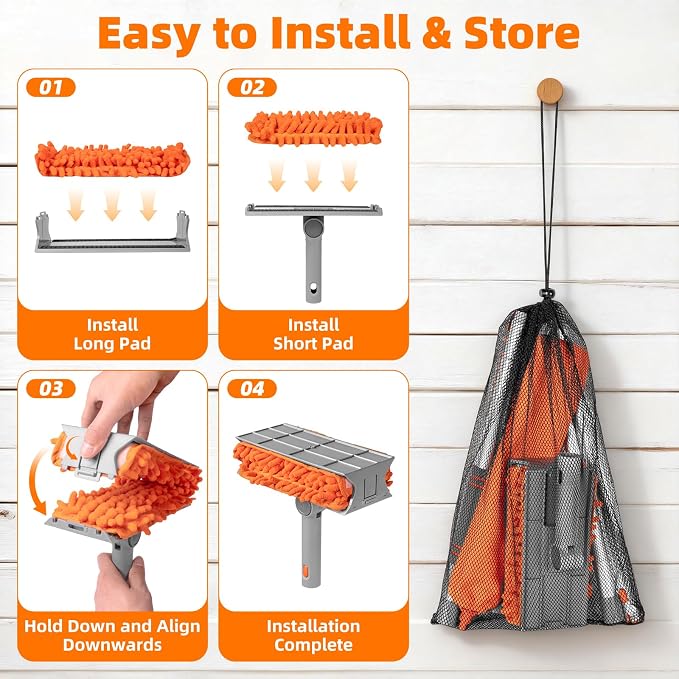 Ceiling Fan Cleaner Duster with 6 Ft/77'' Extension Pole, Multi-Functional | Fan Cleaner Duster Brush Kit for Clean Fan Blade, Baseboard, Blind, Cobweb, High Ceiling Walls - Reusable & Machine Washable