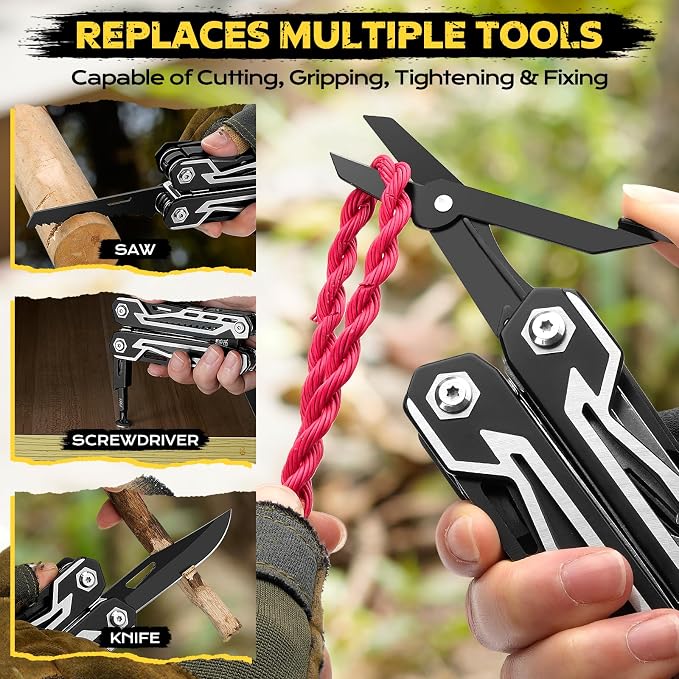 BIBURY Multitool, 21-in-1 Stainless Steel Pocket Knife with Scissors,Sheath | EDC Self-locking Multi Tool Pliers for Outdoor, Survival, Camping, Hiking, Home Repair, Gadgets Gift for Men | BI2029AB