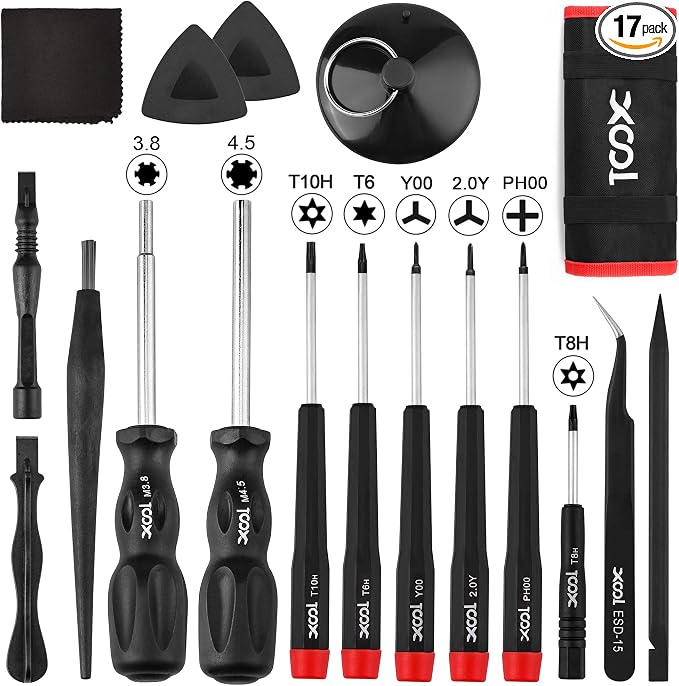 XOOL 17-in-1 Gamebit & Tri-Wing Screwdriver Repair Tool Kit, Compatible with Nintendo Switch & Joy-Con, Game Boy, NES SNES, Wii DS GBA, 3.8mm & 4.5mm Gamebit, for Xbox & PlayStation Consoles