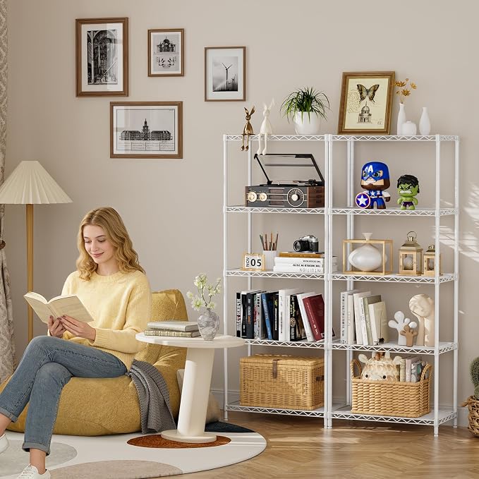 SINGAYE 5 Metal Shelves Wire Shelving Storage Shelf Adjustable Unit Pantry | 5 Tier Kitchen Laundry Room Organization Home Pantry Closet Bathroom Organizers Garage Rack 12" D x 22" W x 59" H White
