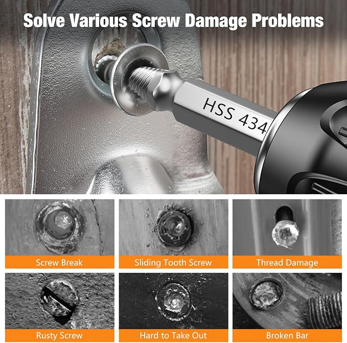 Nuovoware Damaged Screw Extractor Set, 6 PCS Stripped Screw Extractor Kit | All-purpose HSS Broken Screw Remover Set with Magnetic Extension Bit Holder & Socket Adapter, Silver