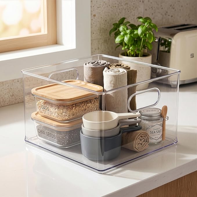 BINO | Stackable Plastic Storage Bins, Clear | THE CLARUS COLLECTION | Pantry Organizers and Storage Containers | Fridge Organizer Bins | Kitchen Cabinet Organizer | Medicine Cabinet Bin