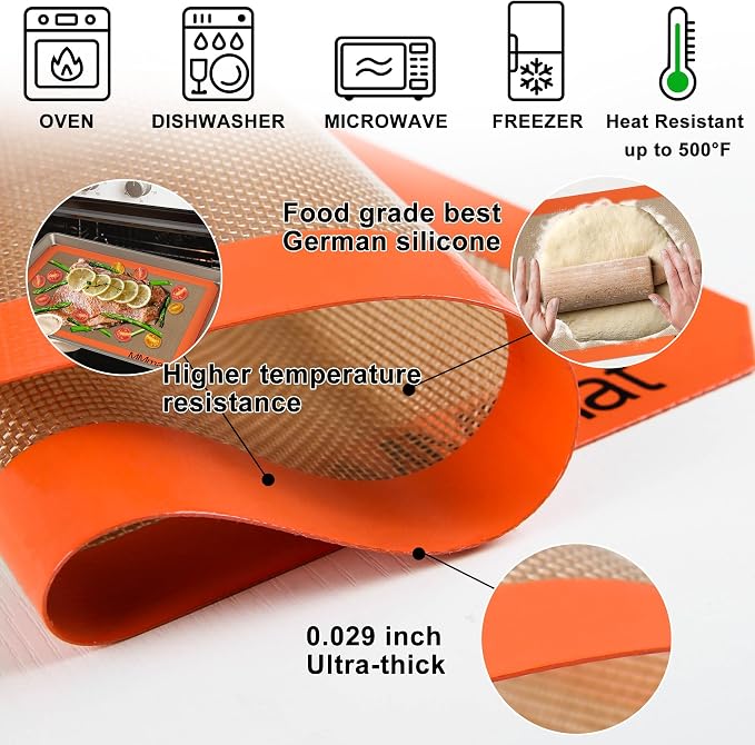 Silicone Baking Mats for Quarter Sheet - Best German Silicone - Non Slip Silicone Baking Sheet, Non Stick Reusable Silicone Mats for Baking, Oven Liner, Counter Mat