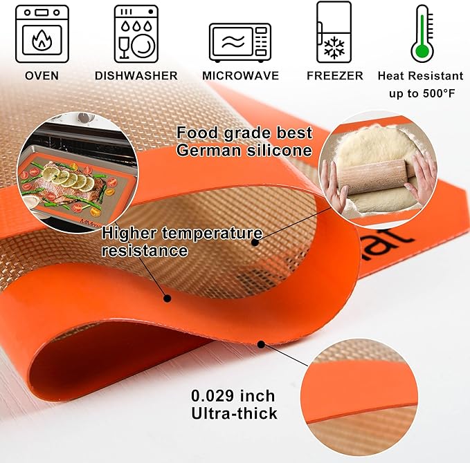 Silicone Baking Mats - Best German Silicone - Non Slip Silicone Baking Sheet, Non Stick Reusable Silicone Mats for Baking, Oven Liner, Counter Mat - 9x13 inch, Set of 2